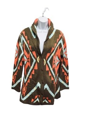 Giddy Up Glamour Heavy Woven Knit Southwestern Button Front Cardigan Size M